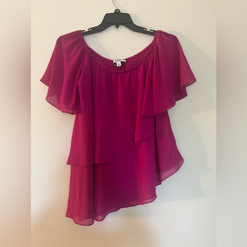 Belle Badgley Mischka Pink Flowy Asymmetrical Off The Shoulder